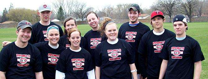 A co-recreational intramural softball team